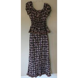 AFRICAN Handmade Ankara Long Maxi Skirt and Top Headwrap Brown Black Ethnic